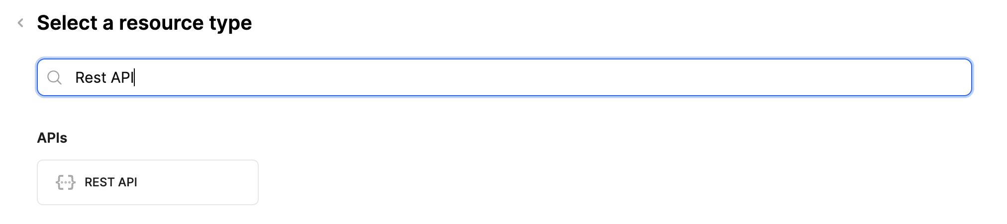 Sélection REST API dans la liste des ressources Retool