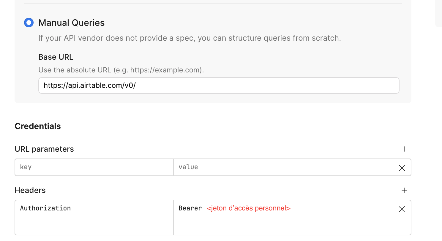 Configuration du header Authorization dans Retool