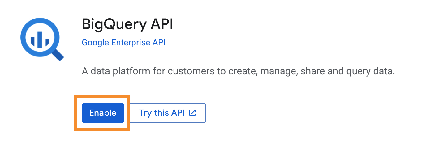 Bouton Enable sur la page de l'API BigQuery