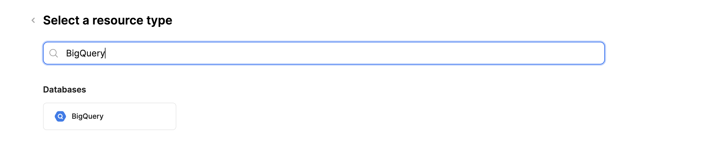 Recherche BigQuery dans la liste des ressources Retool